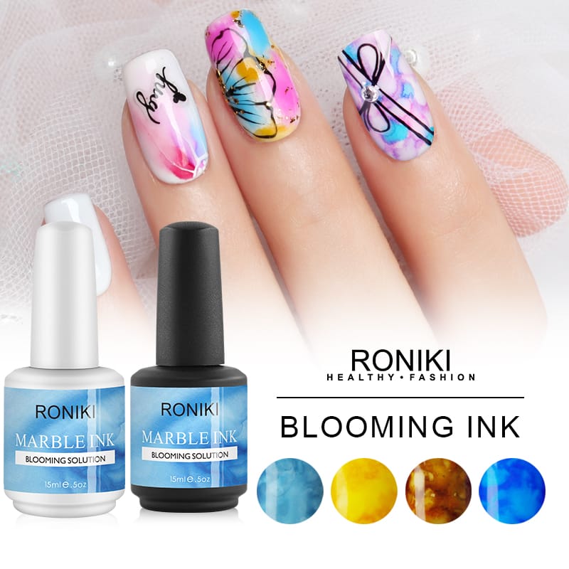 RONIKI ink shading blossom gel nail polish art Marble Watercolor Ink